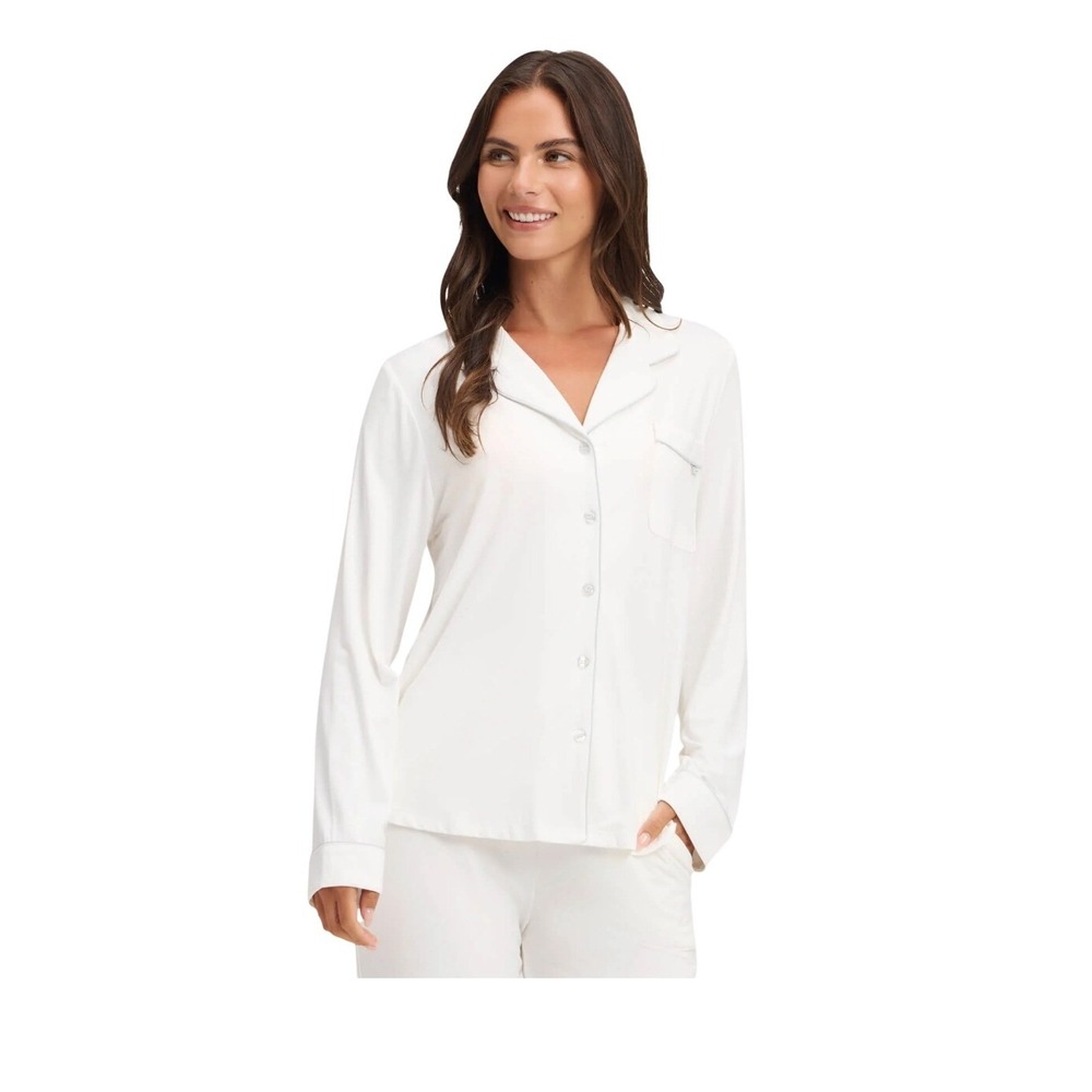 Cozy Earth Bamboo Stretch-Knit Long Sleeve Pajama Top Ivory XXL